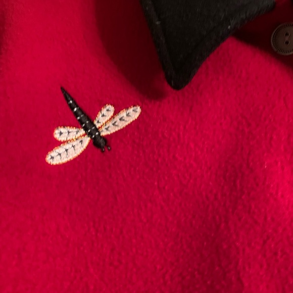 Vintage Alfred Dunner Fleece Floral Dragonfly Jacket Lightweight Silver Buttons - Picture 7 of 13